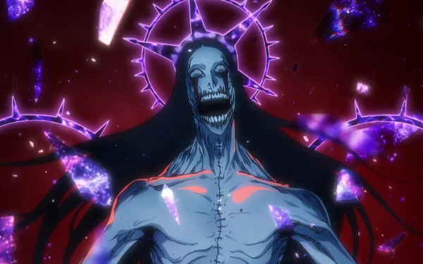 4K Ultra HD PC wallpaper featuring Äs Nödt from the anime Bleach: Thousand-Year Blood War, showcasing his eerie, menacing presence with glowing purple and red accents.