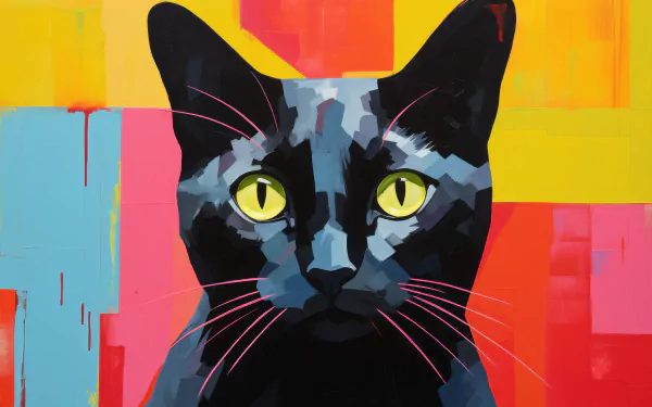 Black cat with yellow eyes pop art HD desktop wallpaper and background.