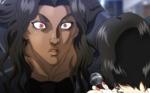HD wallpaper of intense face-off from Baki Hanma anime series, perfect for desktop background.