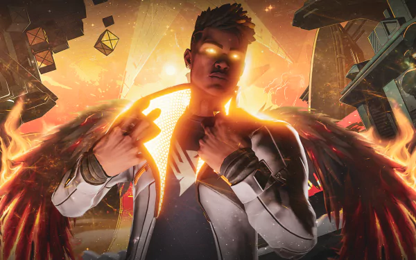 HD PC desktop wallpaper featuring Phoenix from the video game Valorant with fiery effects and glowing eyes in a dynamic, intense background.