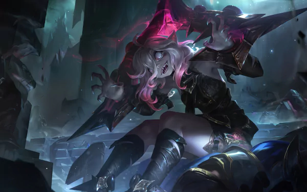 HD PC desktop wallpaper featuring Briar from the video game League of Legends in a dark, icy environment with glowing purple and blue highlights.