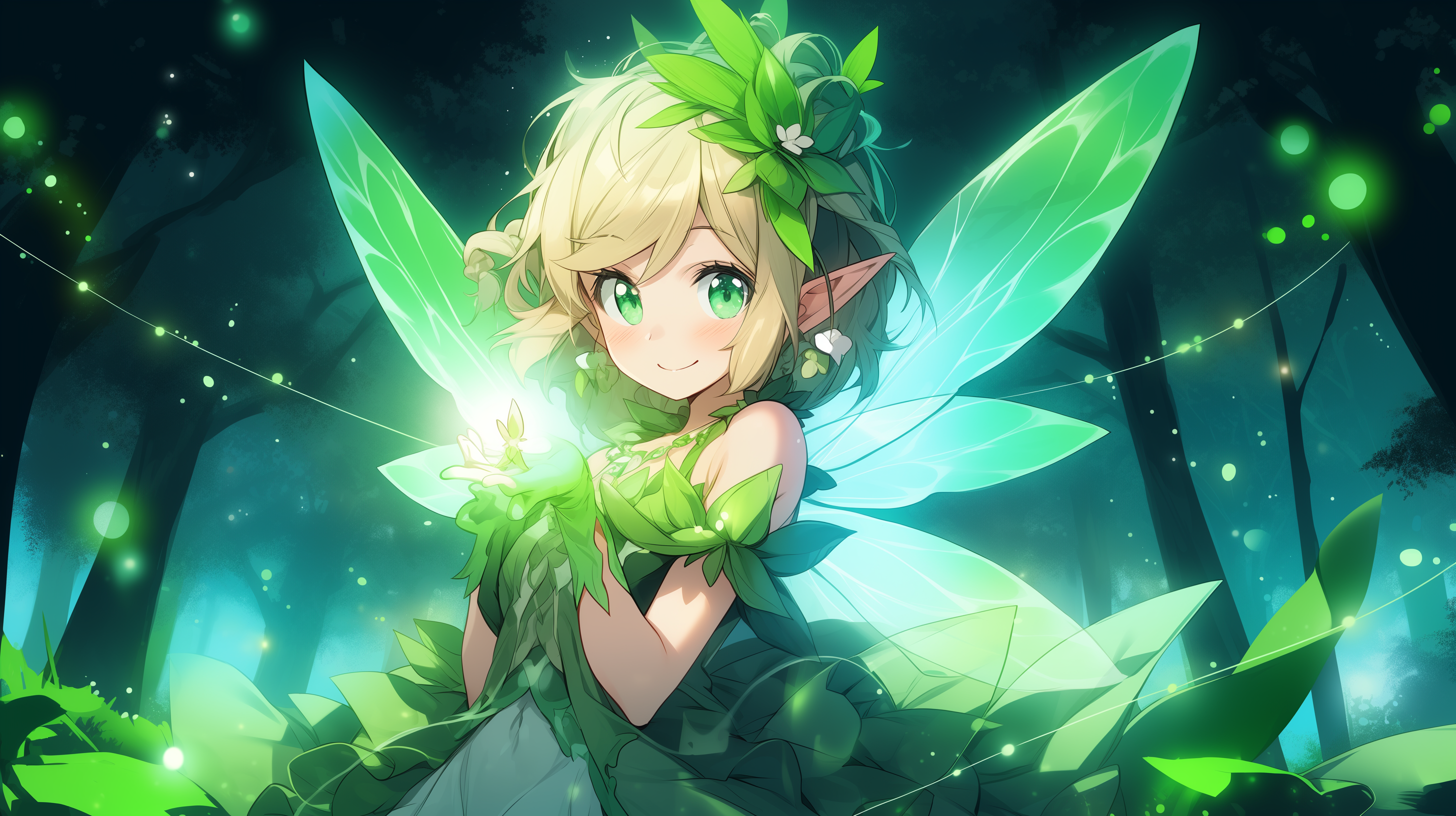 Green Anime Fairy Wallpaper by patrika