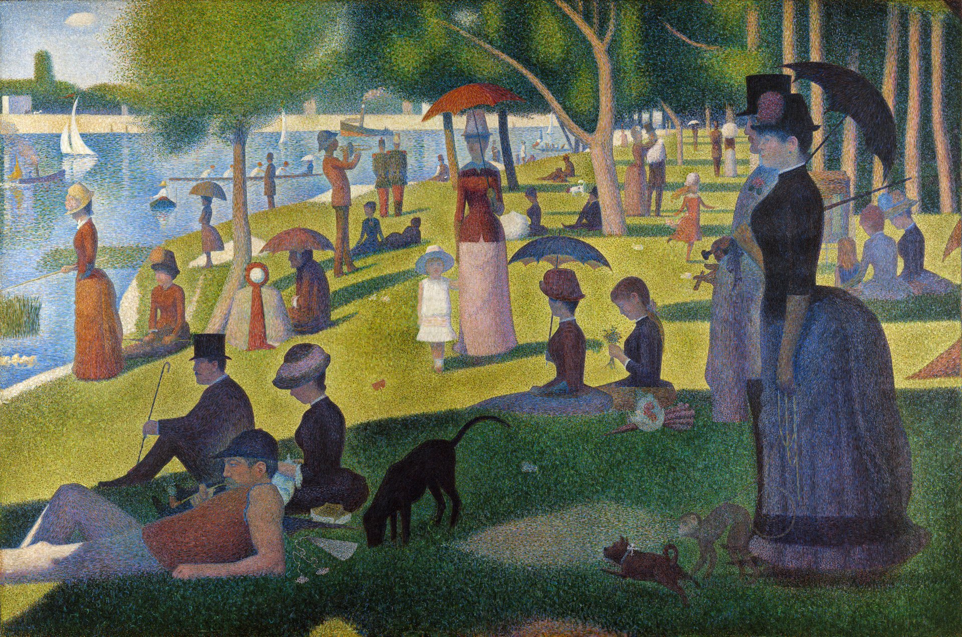 Download Paris Seine Crowd Pointillism Artistic Painting HD Wallpaper by Georges Seurat