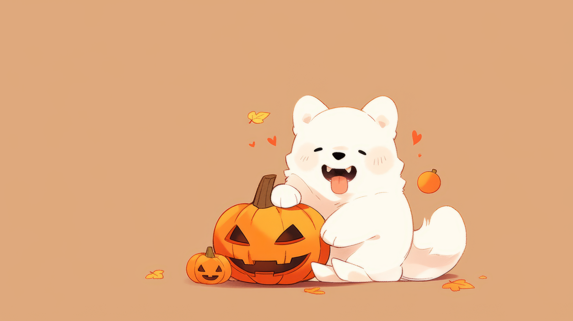Cute animated dog with a Halloween pumpkin HD desktop wallpaper and background.