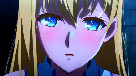 HD desktop wallpaper featuring Roxy Hart from Berserk of Gluttony with intense blue eyes and a serious expression.