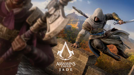 HD desktop wallpaper of Assassin's Creed Jade featuring dynamic character action in a scenic backdrop.