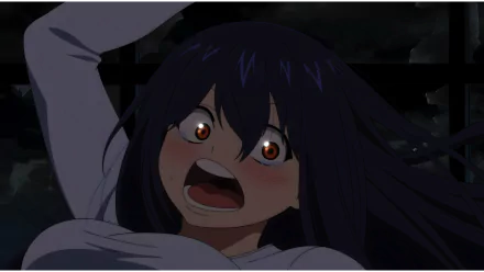 Anime-style Undead Unluck character with wide, fearful eyes and dark hair, captured in an intense moment. Rendered in 8K Ultra HD for PC desktop wallpaper.