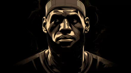 HD desktop wallpaper featuring an illustrated portrait of a basketball player against a dark background, perfect for sports enthusiast's screen background.