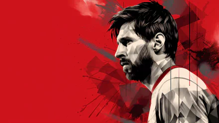 HD desktop wallpaper of a stylized artistic illustration featuring a profile view of a soccer player against a vibrant red background.