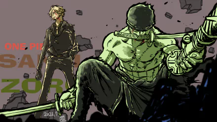 HD anime desktop wallpaper featuring Sanji and Roronoa Zoro from One Piece, showcasing dynamic poses and bold colors in a striking composition.
