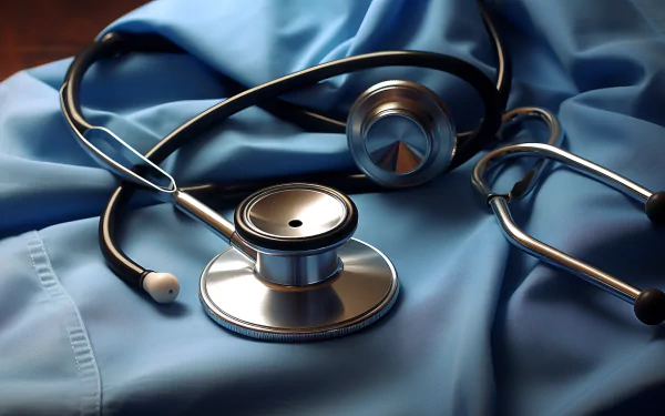 HD desktop wallpaper featuring a medical stethoscope on a blue fabric, symbolizing healthcare and medical professionals.