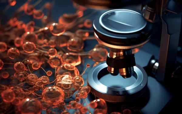 HD desktop wallpaper featuring a close-up view of a microscope with illuminated cell structures, emphasizing a medical theme.