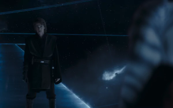 Anakin Skywalker stands in a starry void in a scene from the TV show Ahsoka (2023), creating a captivating HD desktop wallpaper and background.