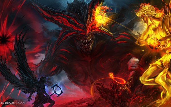 HD Path of Exile desktop wallpaper featuring dynamic battle scene with fiery and dark mystical creatures.