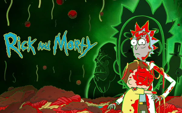 Rick and Morty HD wallpaper showing the eccentric duo on a sci-fi adventures.