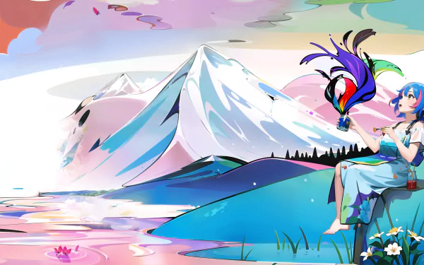 paint mountain lake colorful HD Desktop Wallpaper | Background Image