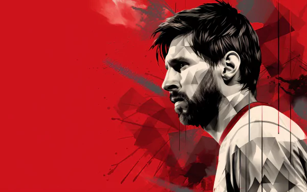 HD desktop wallpaper of a stylized artistic illustration featuring a profile view of a soccer player against a vibrant red background.