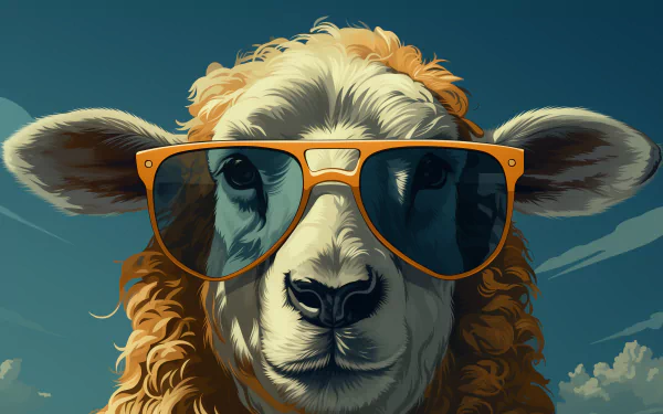 Cool sheep with sunglasses HD desktop wallpaper, stylish animal background for computer.
