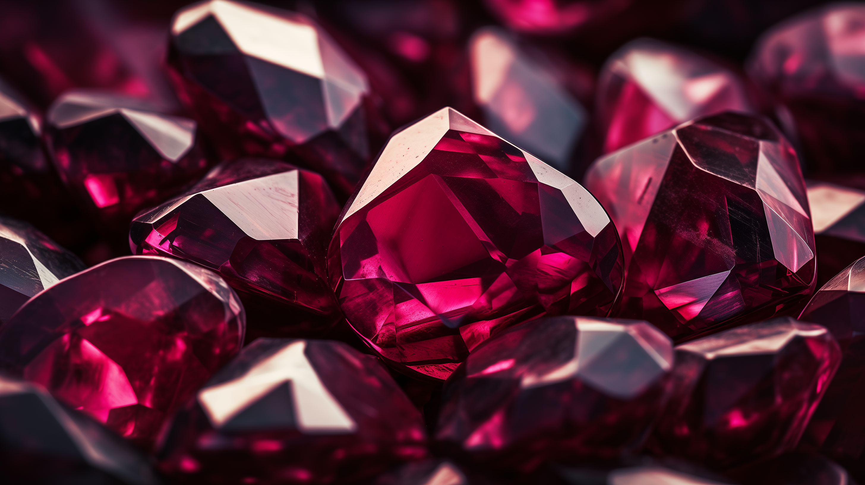 HD desktop wallpaper featuring a close-up of sparkling ruby gemstones, ideal for a luxurious and vibrant background.