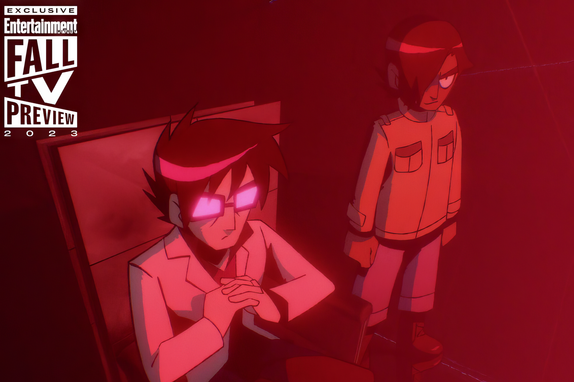 HD desktop wallpaper featuring animated characters from Scott Pilgrim, with a red overlay and 'Fall TV Preview 2023' text.