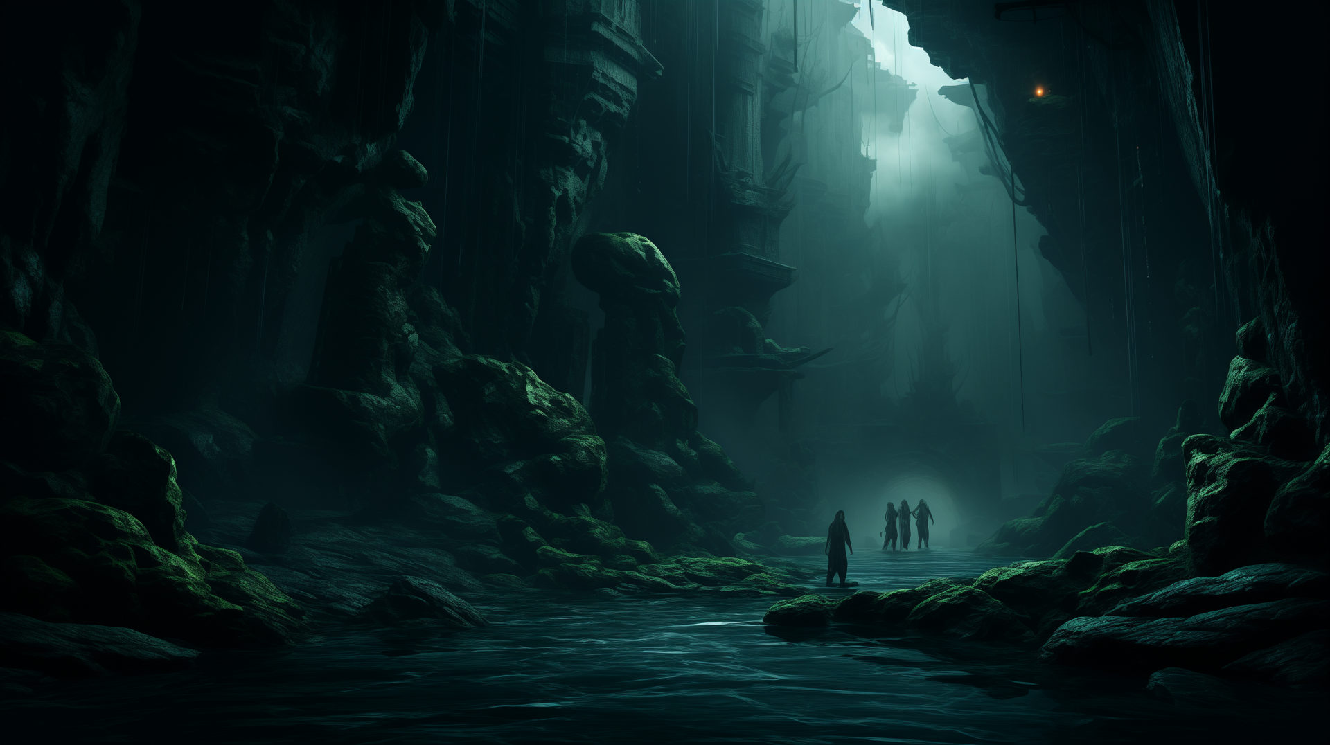 Download Water Cave Cave Pirate Crew Dark Ambiance AI Art HD Wallpaper