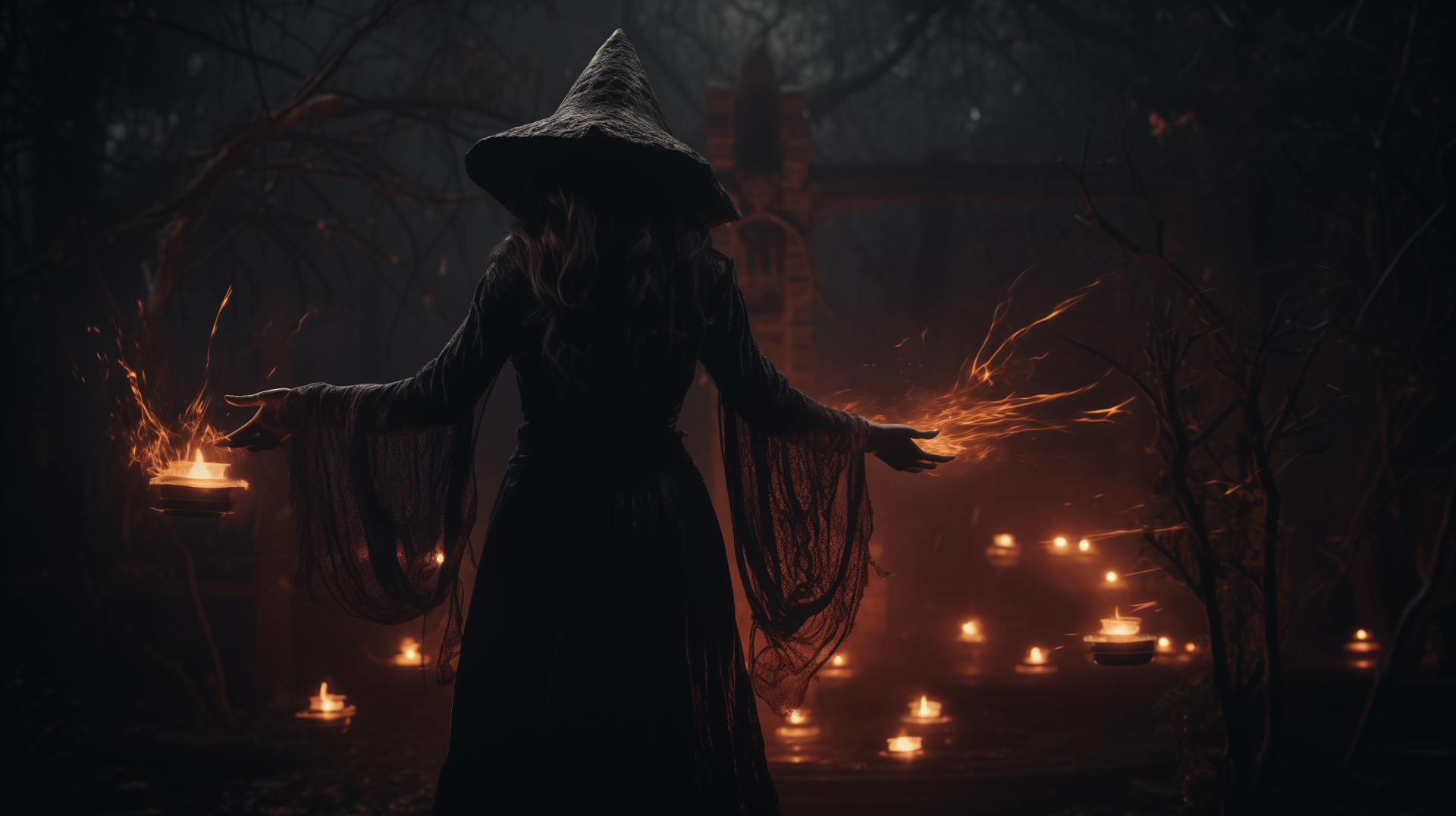 Download Witch Fire Ritual Dark Ambiance AI Art HD Wallpaper