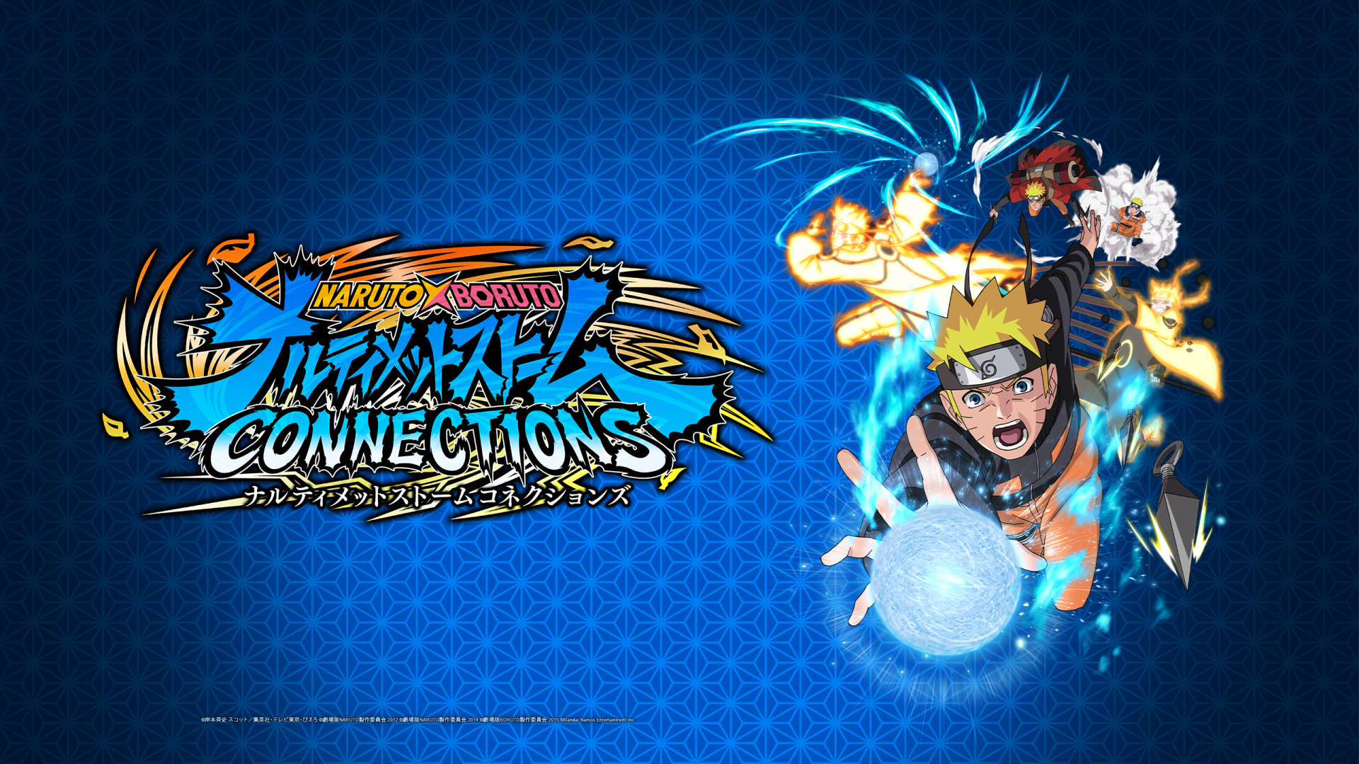 HD desktop wallpaper for NARUTO X BORUTO Ultimate Ninja STORM CONNECTIONS featuring dynamic character graphics on a blue background.