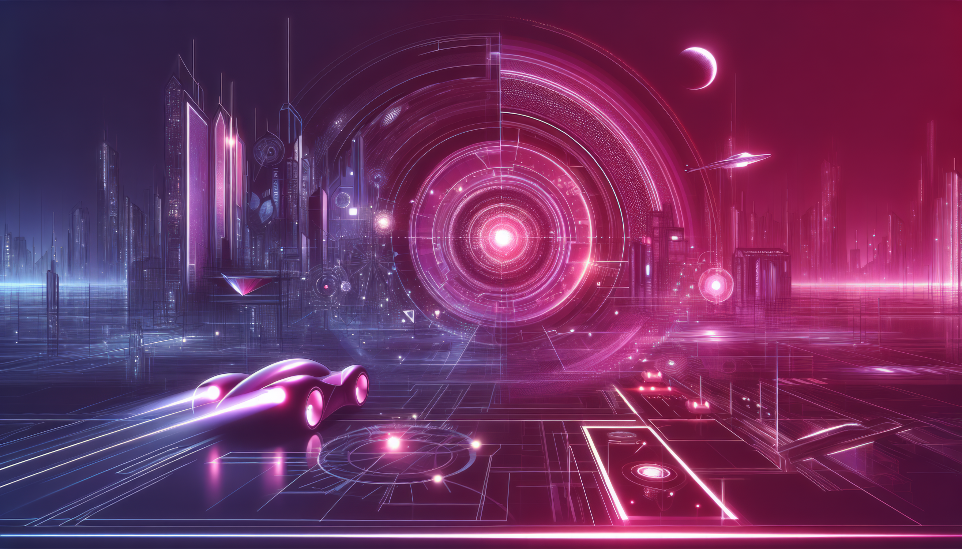 HD futuristic cyberpunk city wallpaper with neon lights and sleek cars for desktop background.