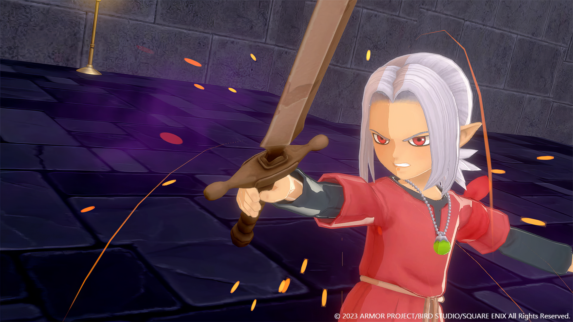 HD wallpaper of a character from Dragon Quest Monsters: The Dark Prince, wielding a sword in a dramatic stance.