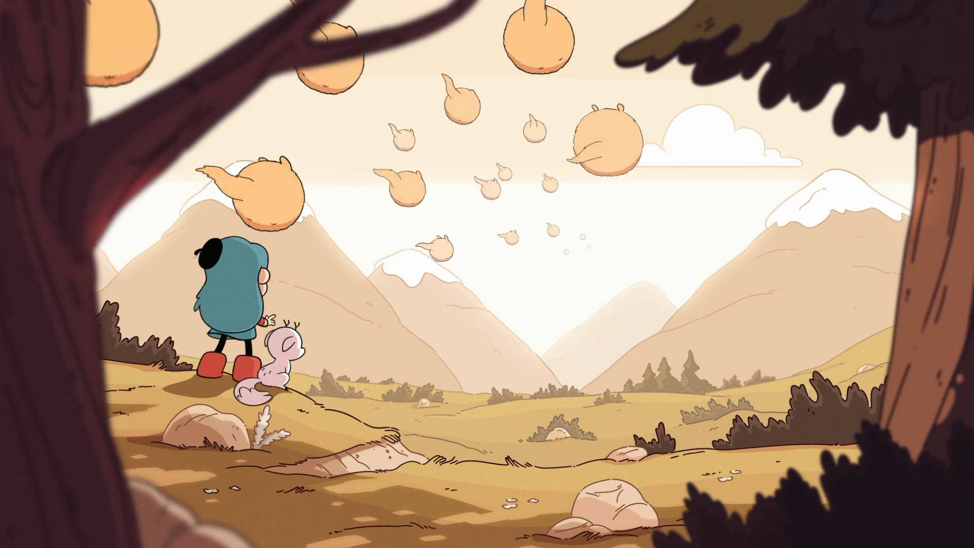 Hilda animated character in a scenic mountain landscape HD desktop wallpaper background.