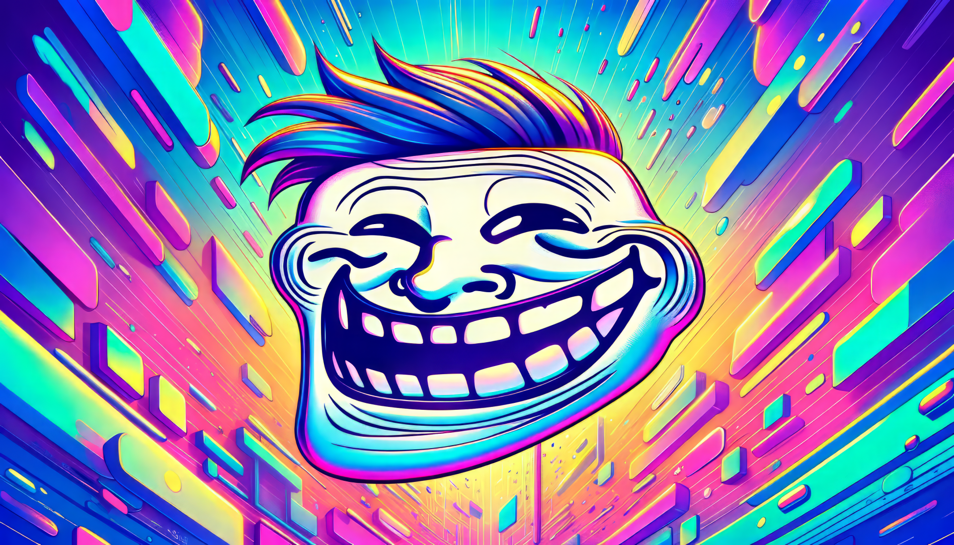 HD desktop wallpaper featuring colorful troll face meme with vibrant abstract background.