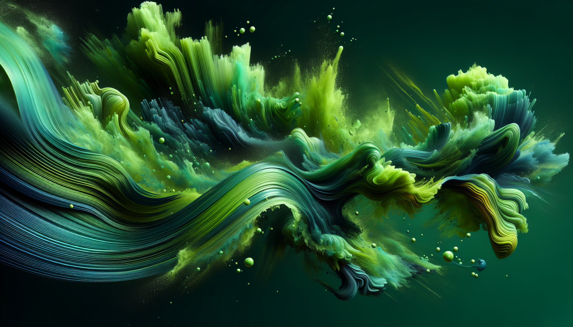 Creative abstract green and yellow paint splash HD desktop wallpaper with dynamic fluid art background.