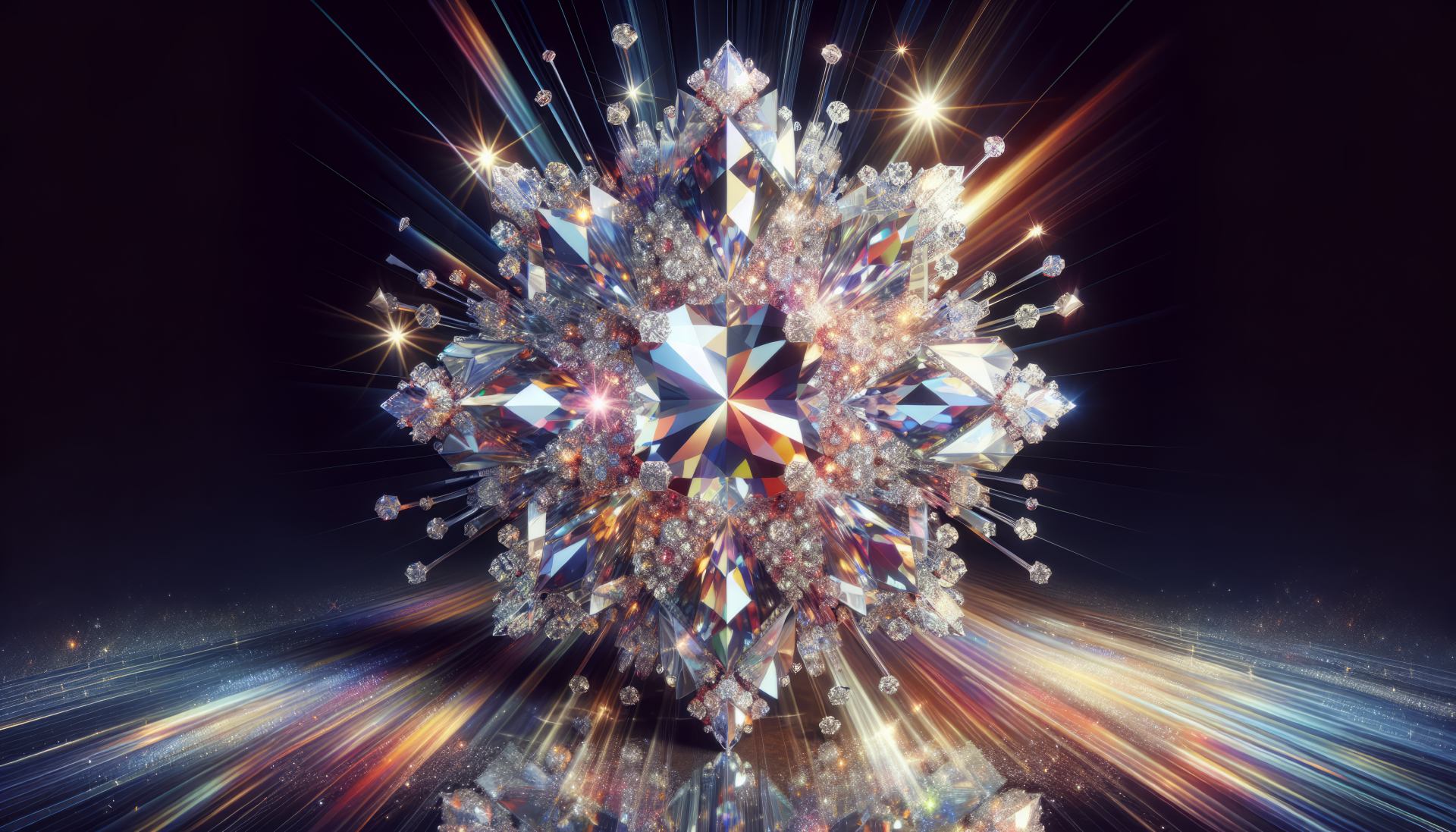 HD desktop wallpaper featuring a radiant prism explosion with dynamic light streaks on a dark background.
