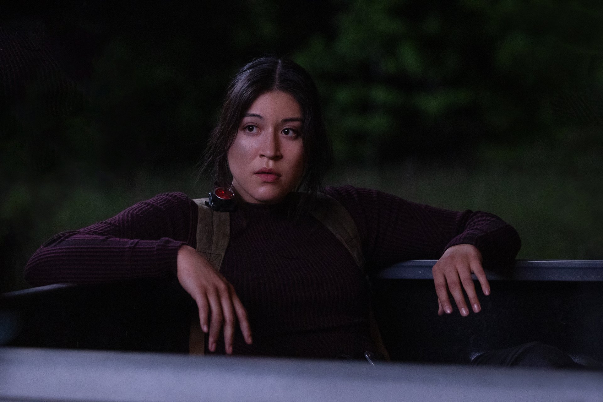 HD Wallpaper featuring Echo character from TV show with Alaqua Cox poised dramatically in a night scene