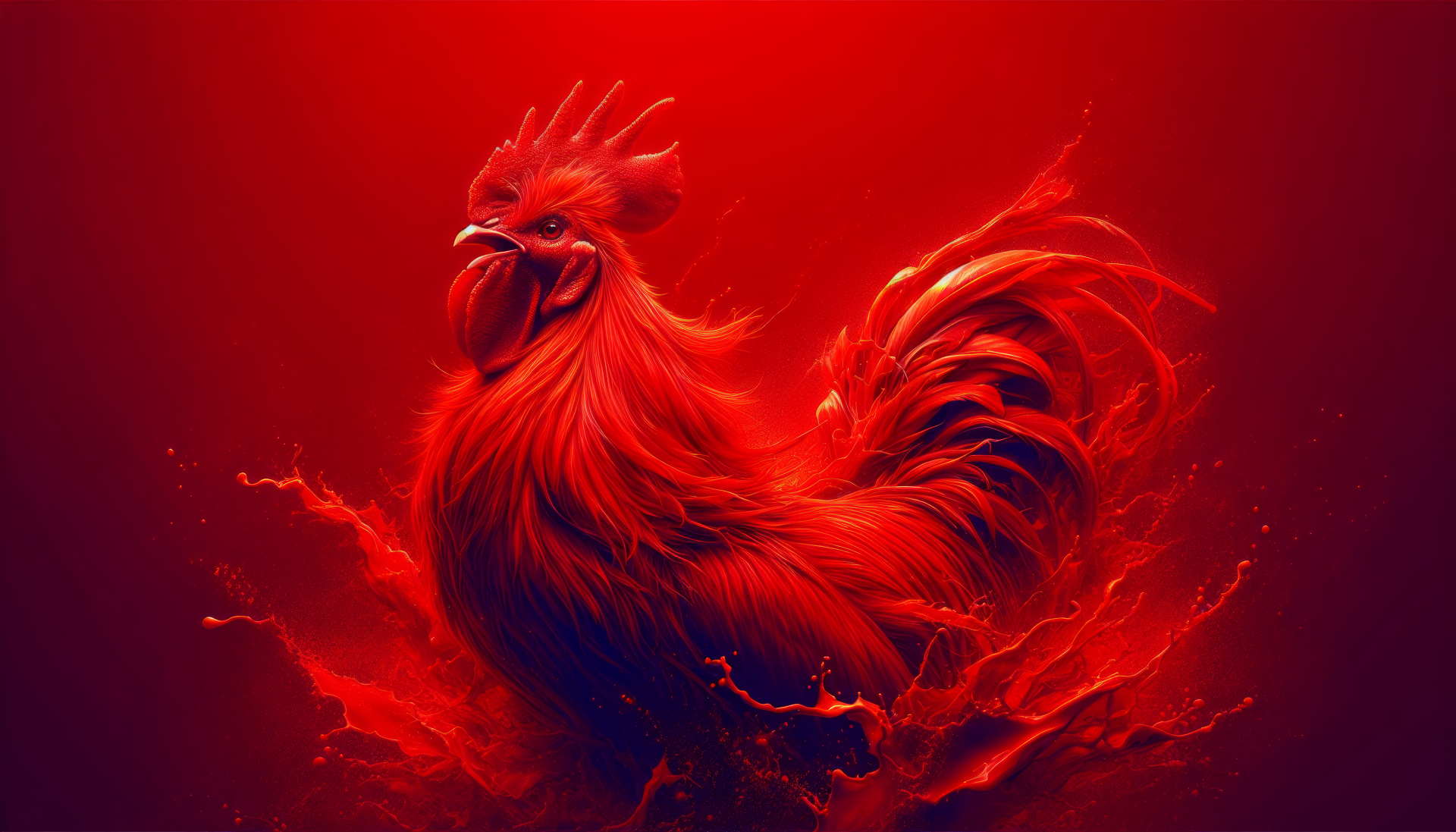 Red fiery chicken illustration HD desktop wallpaper and background.