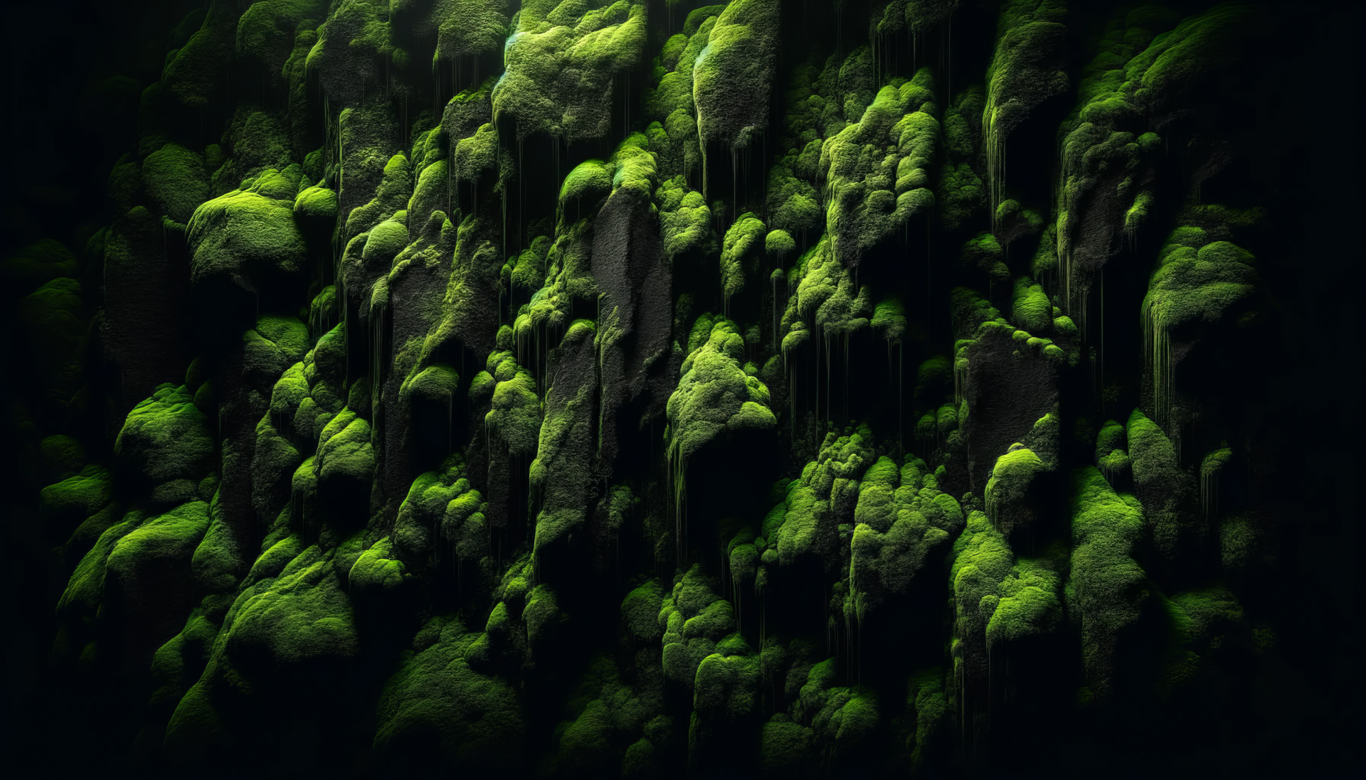 A lush moss wall with varying shades of green creates a vibrant, natural HD desktop wallpaper, adding a touch of tranquility to your background.