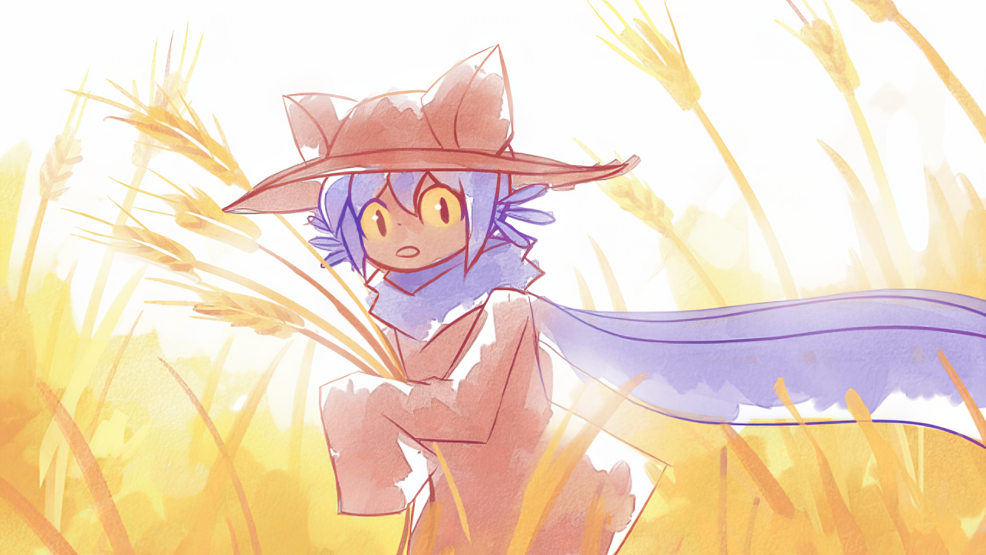 HD wallpaper featuring Niko from OneShot video game, standing amidst golden tall grass with a serene expression.