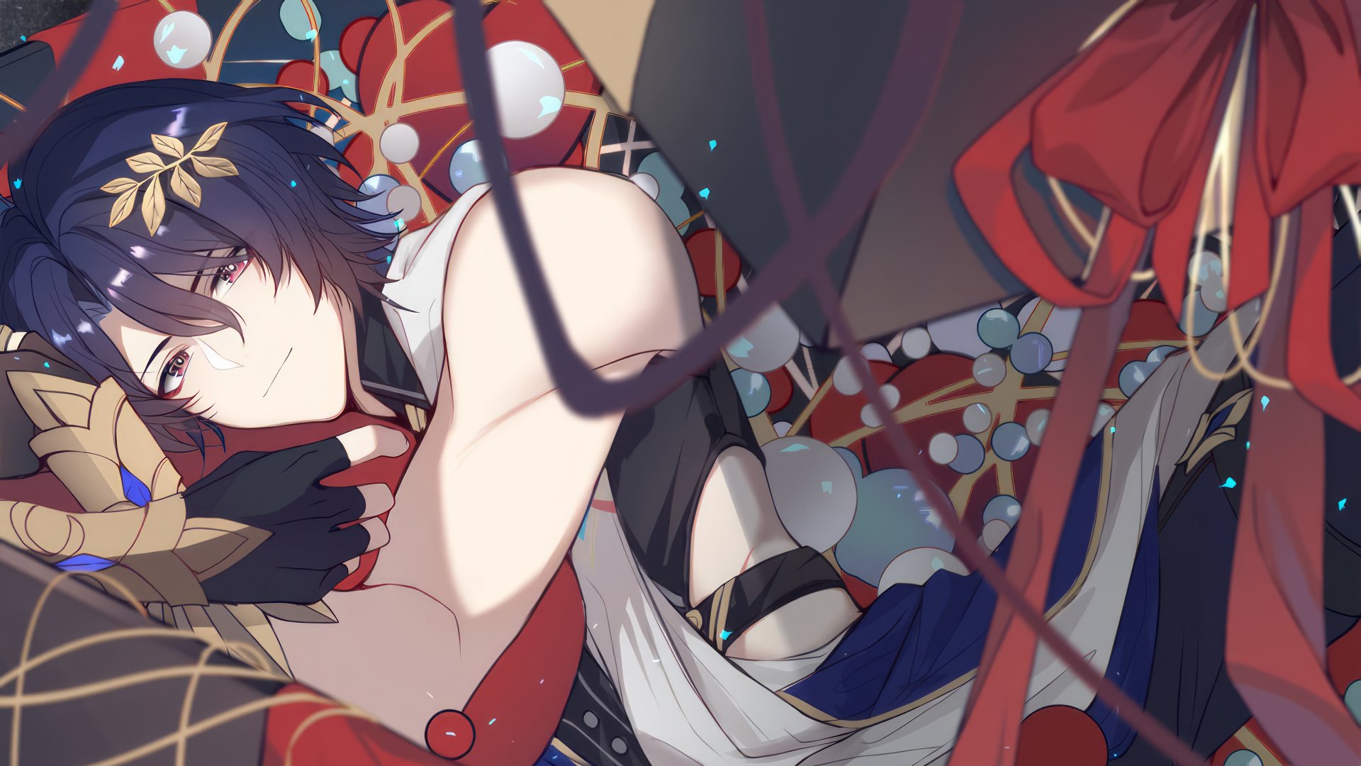 HD wallpaper featuring Dr. Ratio from the video game Honkai: Star Rail, with a vivid and dynamic background.