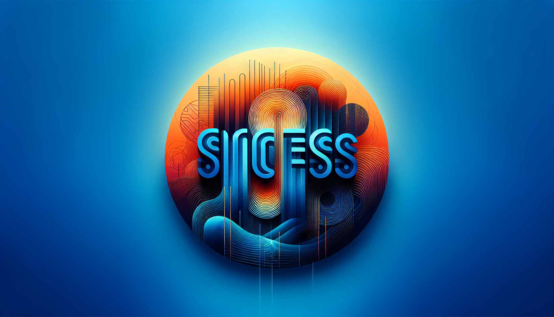 HD desktop wallpaper featuring a vibrant abstract design with the word SUCCESS in bold lettering against a blue gradient background, symbolizing achievement and motivation.