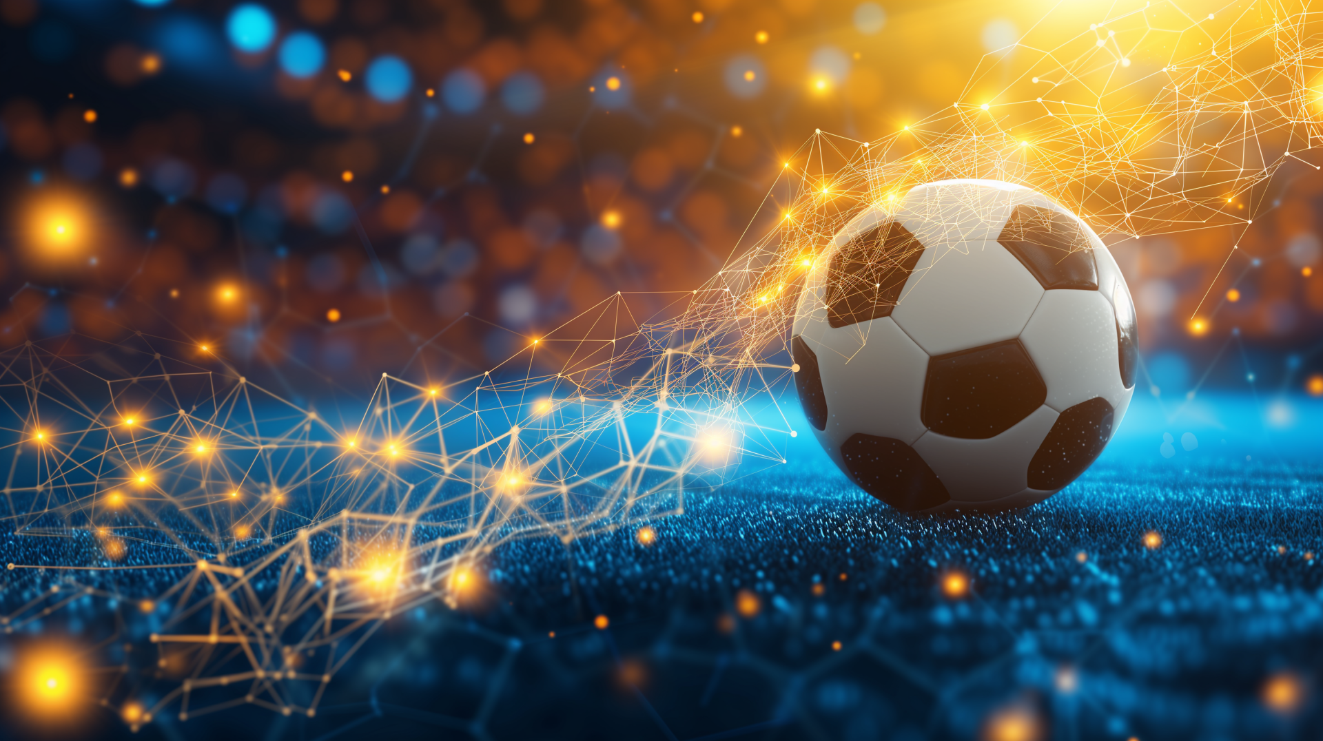 HD wallpaper featuring a soccer ball with dynamic light effects on a blue digital background.
