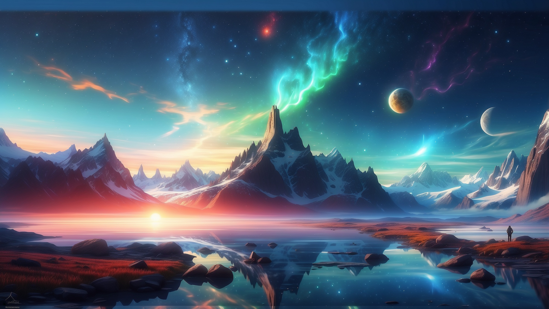 Northern Lights and Planets in Space by AnimeHead