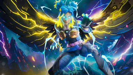 HD PC desktop wallpaper featuring Neon from the video game Valorant, showcasing her dynamic pose with electrifying blue and yellow neon effects.