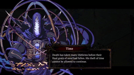 Mysterious armored figure with intricate details in 'Death Must Die' themed HD wallpaper for desktop background, featuring dark hues and a cryptic message about the concept of time.