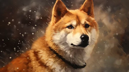 HD desktop wallpaper featuring a Shiba Inu dog against a soft-focus background with a gentle snow effect.