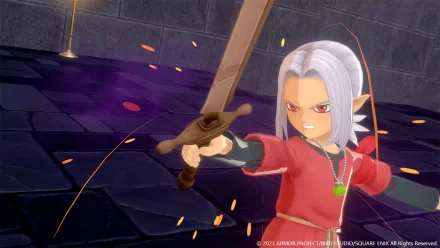 HD wallpaper of a character from Dragon Quest Monsters: The Dark Prince, wielding a sword in a dramatic stance.