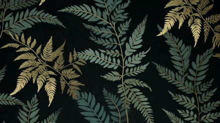 A stunning HD wallpaper featuring a variety of ferns in shades of green and gold against a dark background, showcasing the beauty of nature.