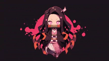 HD wallpaper featuring Nezuko Kamado from Demon Slayer: Kimetsu no Yaiba with a dark background and pink accents.