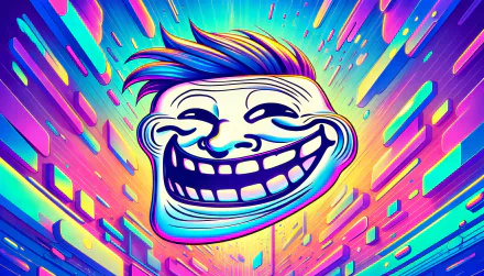 HD desktop wallpaper featuring colorful troll face meme with vibrant abstract background.