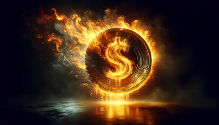 Flaming gold coin with dollar sign HD wallpaper, dynamic and fiery desktop background image.