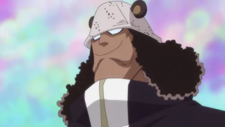 Anime character Bartholomew Kuma from One Piece against a colorful background for HD desktop wallpaper.